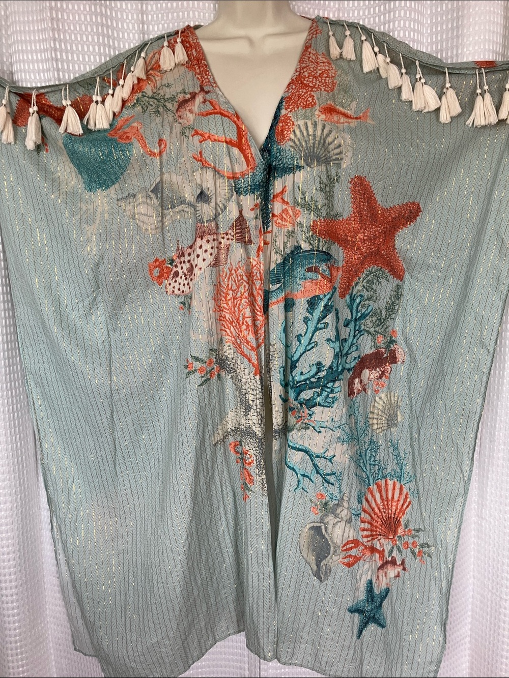 Aratta Silent Journey Coral Reef Tassel Kimono Cover Up - Picture 2 of 14